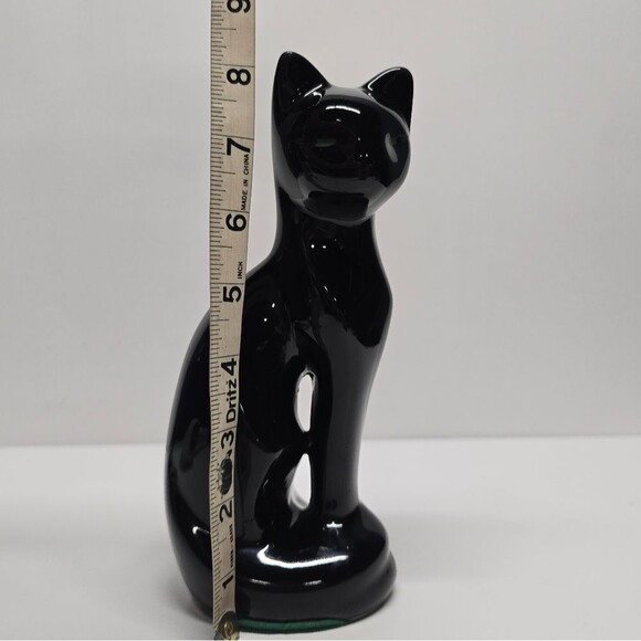 Vintage Black Glazed Ceramic Siamese Cat Figurine MCM Halloween Decor - Picture 4 of 9